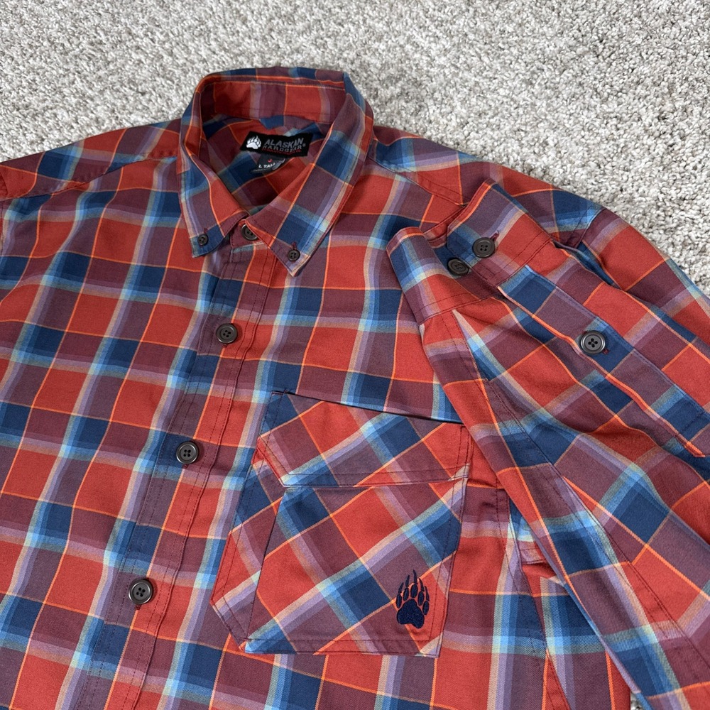 Alaskan Hardgear Shirt Mens L Tall Red Blue Plaid Midnight Sun Wool Blend Rugged